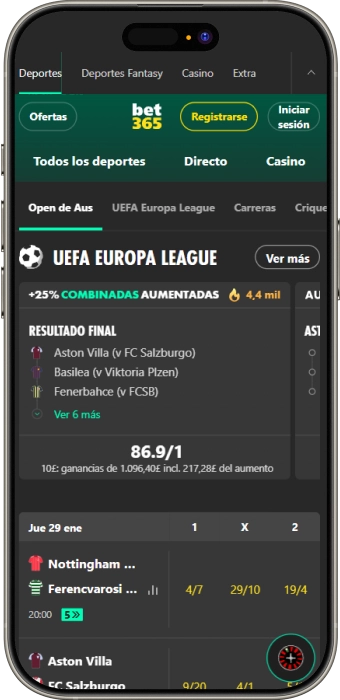 captura de pantalla de apuestas deportivas